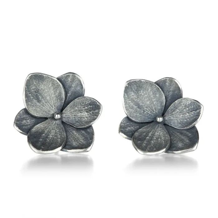 Oxidized Silver Large Twin Hydrangea Studs