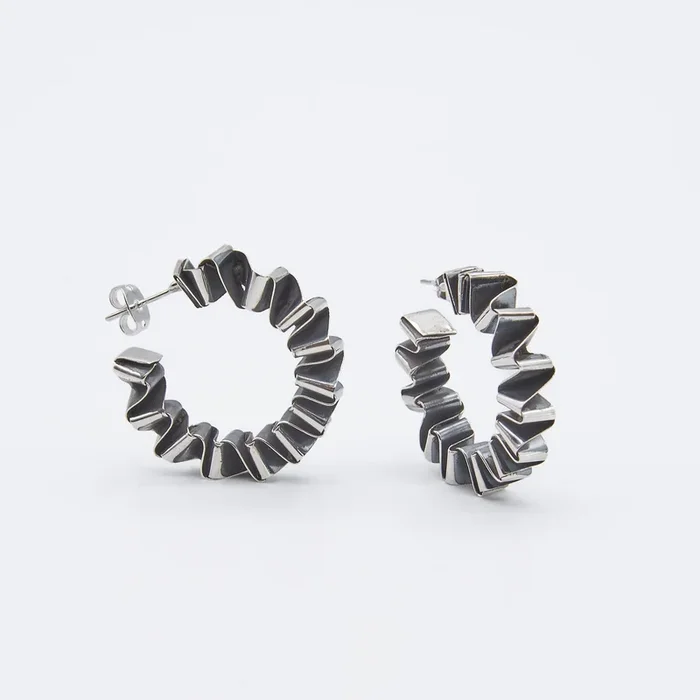 Oxidized Sterling Silver Accordion Hoop Earrings