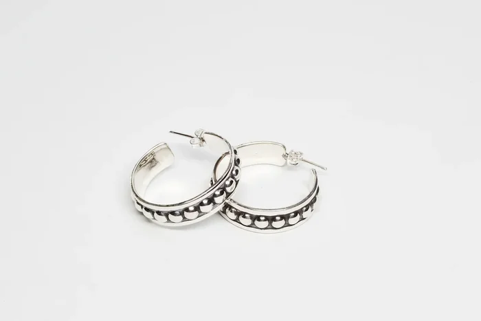 Oxidized Sterling Silver Bead Hoop Earrings