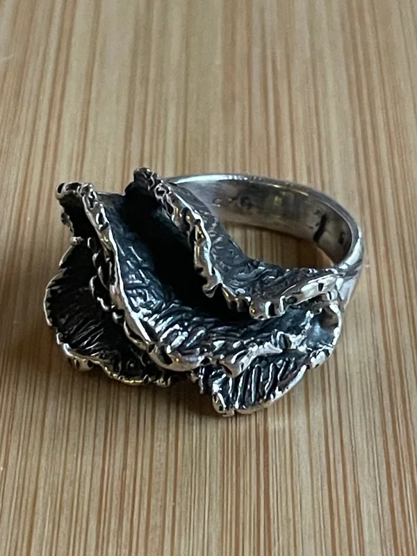 Oxidized Sterling Silver Coral Ring