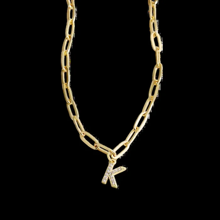 Paperclip Pave Initial Necklace