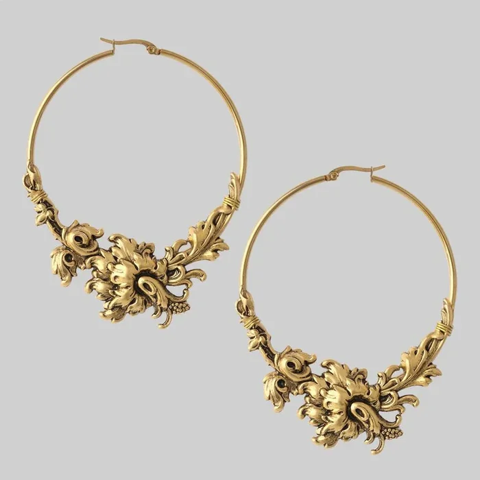 PARADISE. Ornate Floral Hoop Earrings – Gold