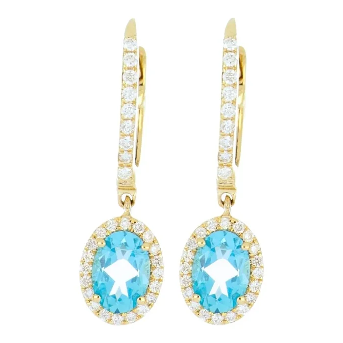 Paraiba Topaz Earrings (Paraiba Topaz 1.54 cts. White Diamond 0.36 cts.)