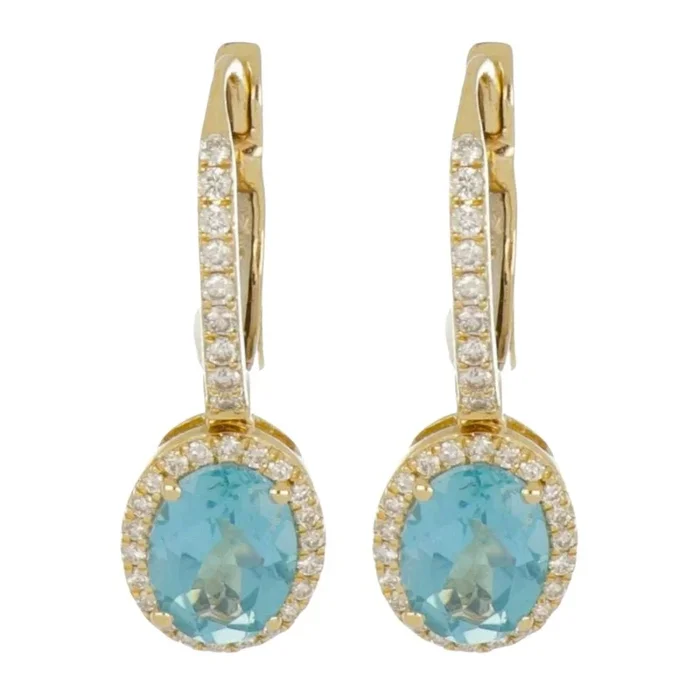 Paraiba Topaz Earrings (Paraiba Topaz 2.85 cts. White Diamond 0.4 cts. )