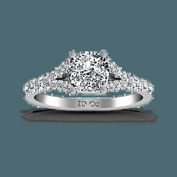 Pave Cushion Cut Diamond Engagement Ring Riverton 14K White Gold