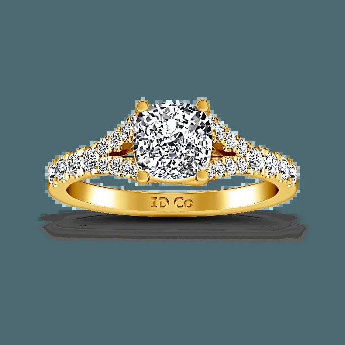 Pave Cushion Cut Engagement Ring Riverton 14K Yellow Gold