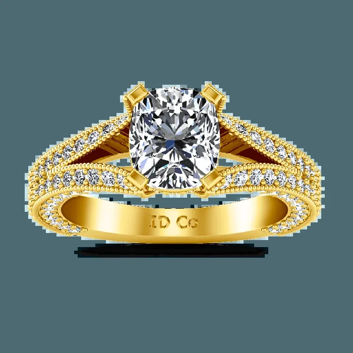 Pave Cushion Cut Engagement Ring Zahra 14K Yellow Gold