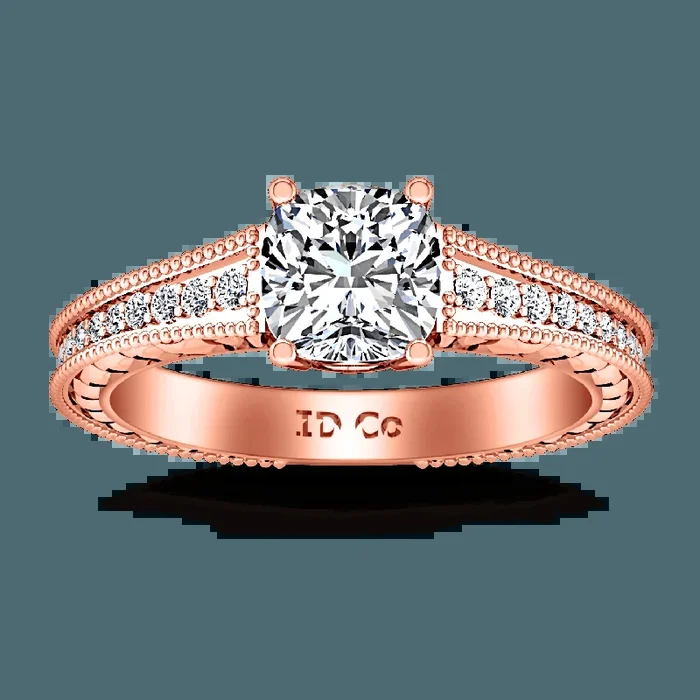 Pave Diamond Cushion Cut Engagement Ring Primrose 14K Rose Gold