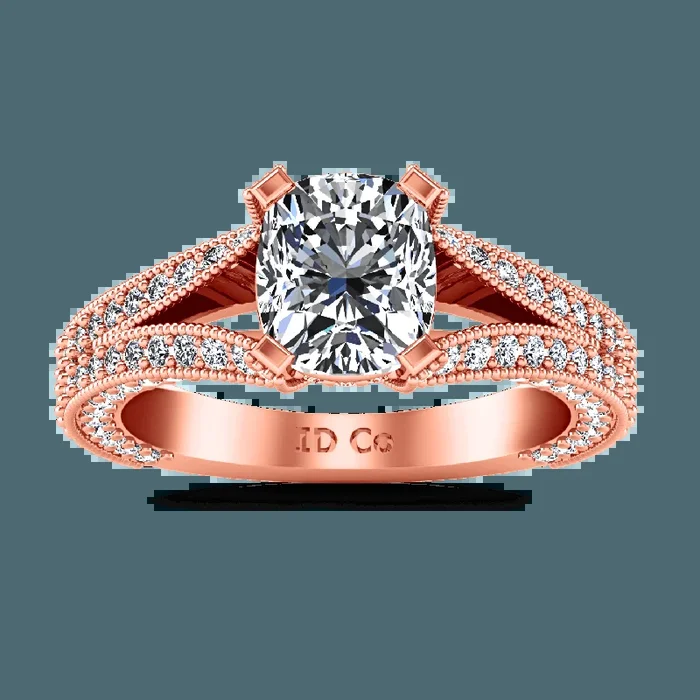 Pave Diamond Cushion Cut Engagement Ring Zahra 14K Rose Gold