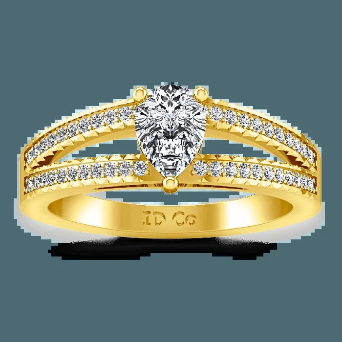 Pave Diamond EngagementRing Season Pear 14K Yellow Gold