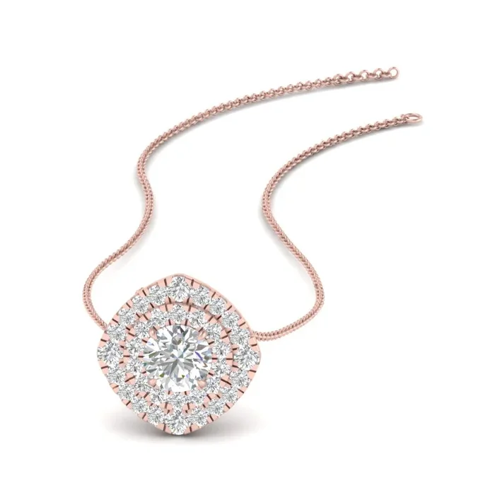 Pave Double Halo Pendant Necklace