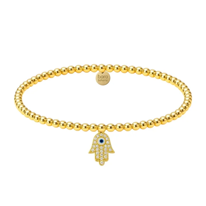 Pave Hamsa + Eye Turquoise | Gold Filled Charm Bracelet