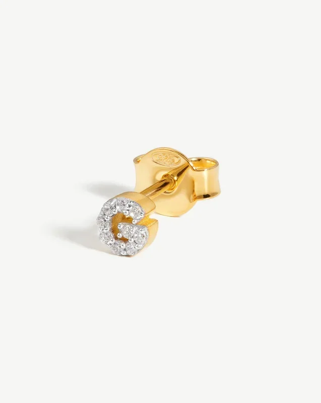 Pave Initial Single Stud Earring – Initial G | 18ct Gold Vermeil/Cubic Zirconia