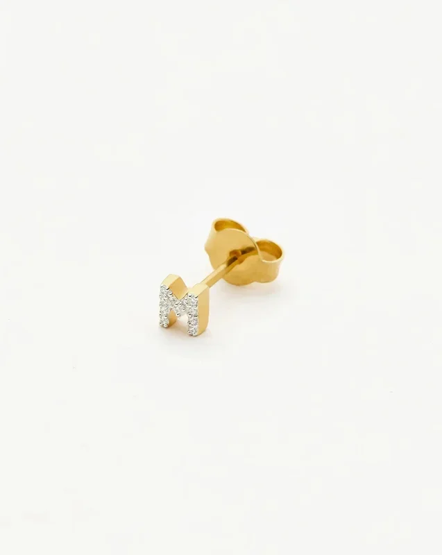 Pave Initial Single Stud Earring – Initial M | 18ct Gold Vermeil/Cubic Zirconia