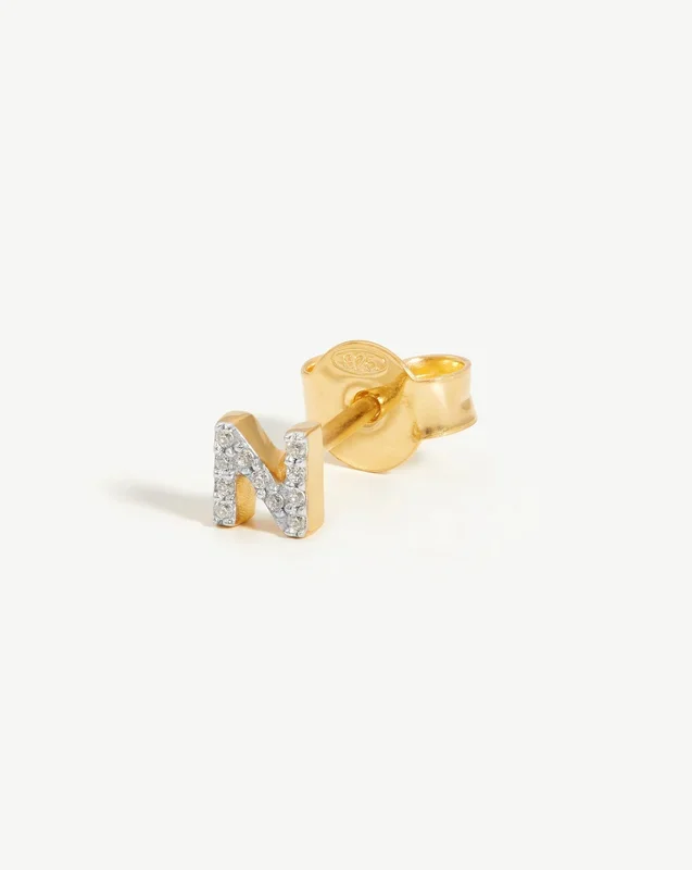 Pave Initial Single Stud Earring – Initial N | 18ct Gold Vermeil/Cubic Zirconia