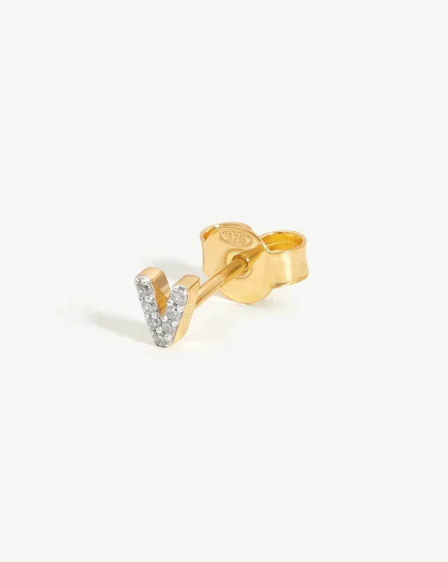 Pave Initial Single Stud Earring – Initial V | 18ct Gold Vermeil/Cubic Zirconia