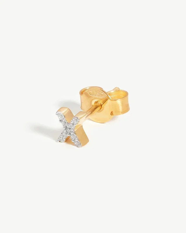 Pave Initial Single Stud Earring – Initial X | 18k Gold Vermeil/Cubic Zirconia