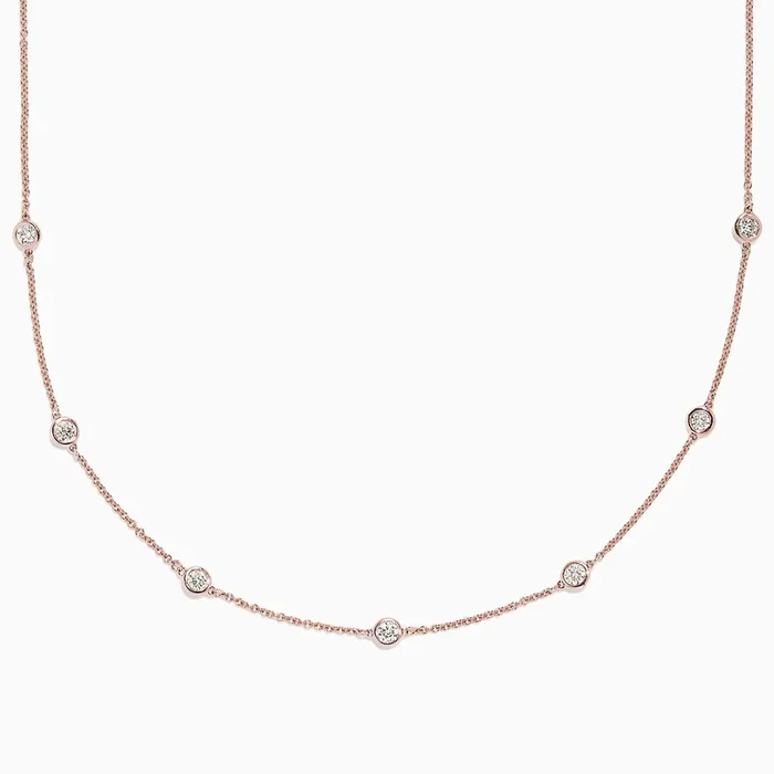 Pave Rose 14K Rose Gold Diamond Station Necklace, 0.69 TCW