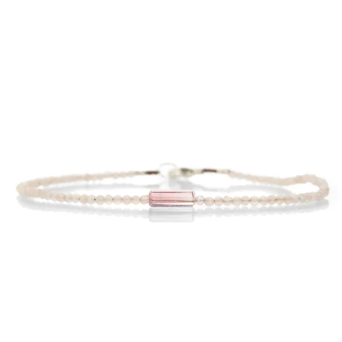 Peach Moonstone and Pink Tourmaline Bracelet