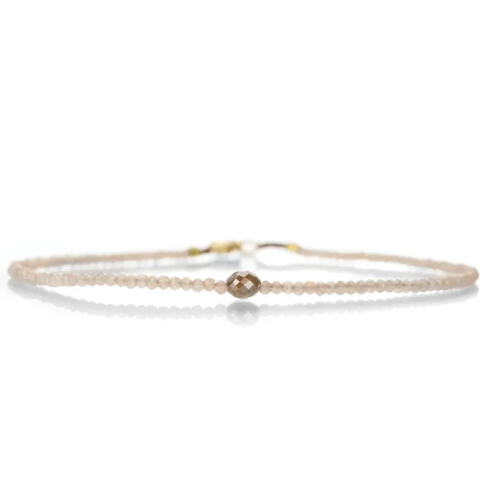 Peach Moonstone and Rustic Diamond Bracelet
