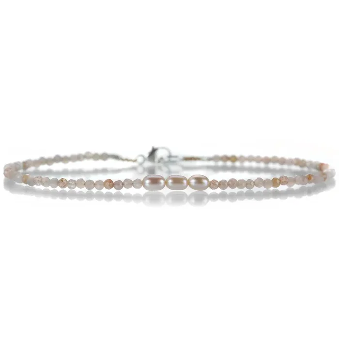 Peach Moonstone and Triple Pearl Bracelet