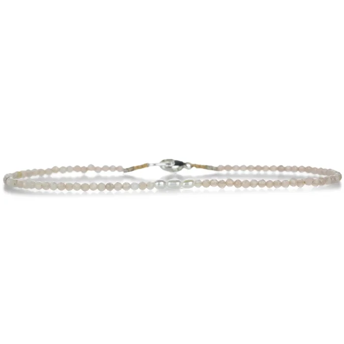 Peach Moonstone and White Pearl Bracelet