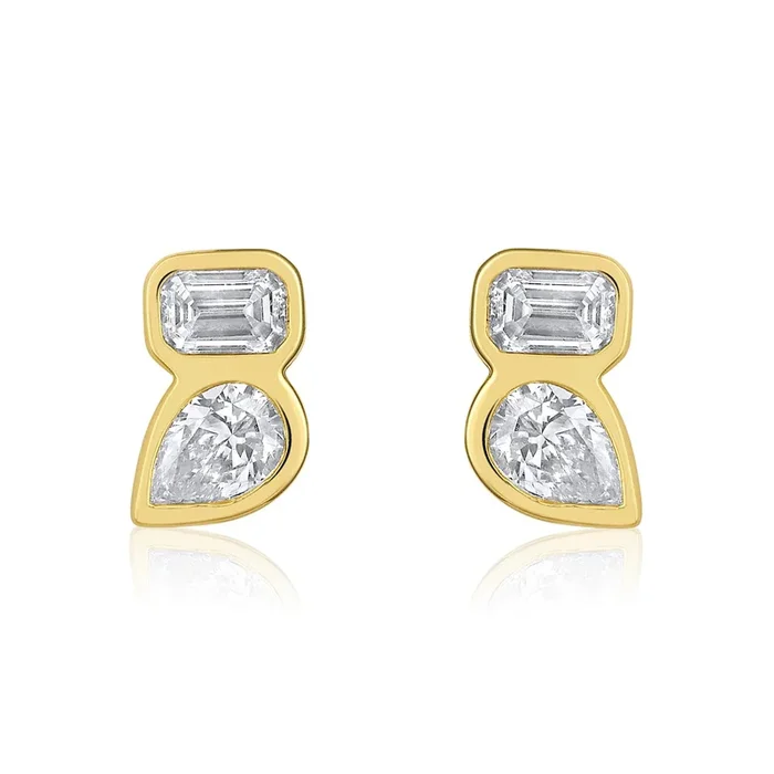 Pear & Emerald Diamond Stud Earrings