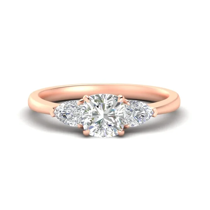 Pear 3 Stone Cathedral Engagement Ring