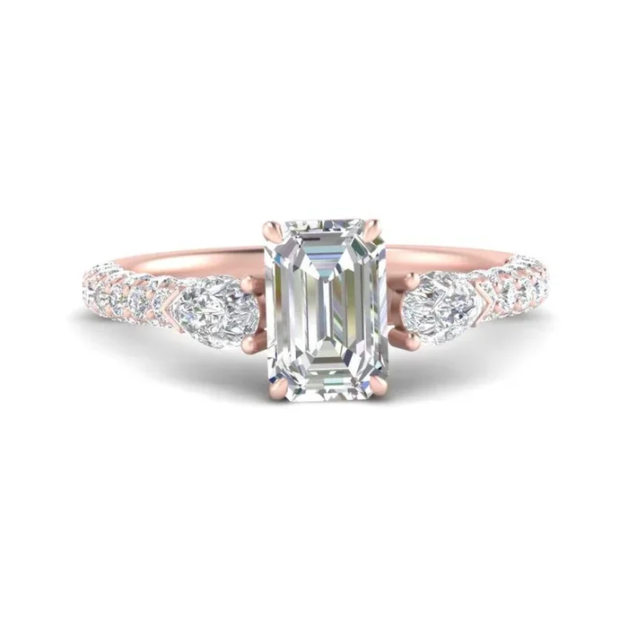 Pear Accented 3 Row Emerald Diamond Ring