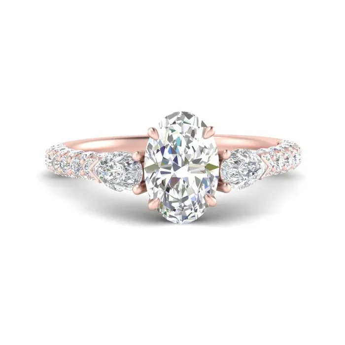Pear Accented 3 Row Oval Diamond Ring