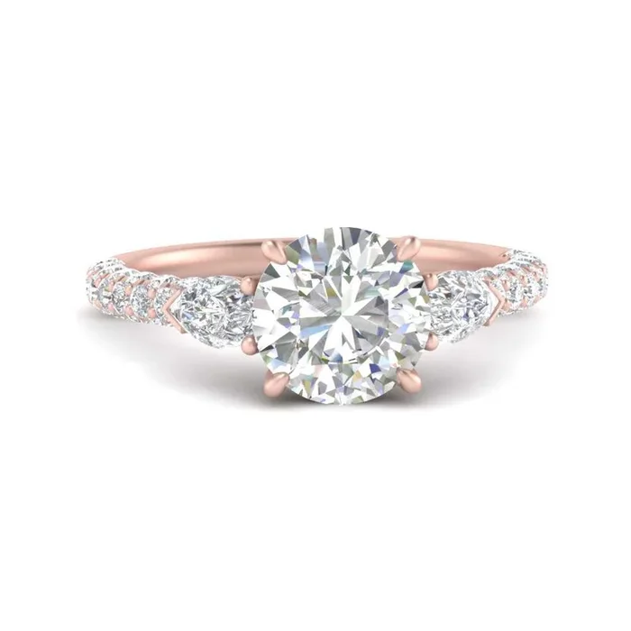 Pear Accented 3 Row Round Cut Engagement Ring