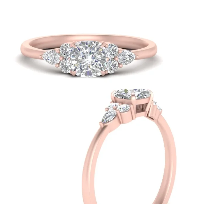 Pear Accented Simple Cushion Diamond Engagement Ring