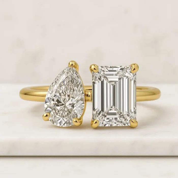 Pear And Emerald Cut Toi et Moi Lab Grown Diamond Engagement Ring