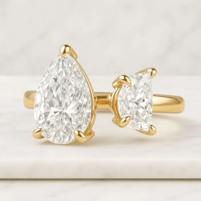 Pear And Half Moon Shaped Diamond Engagement Ring