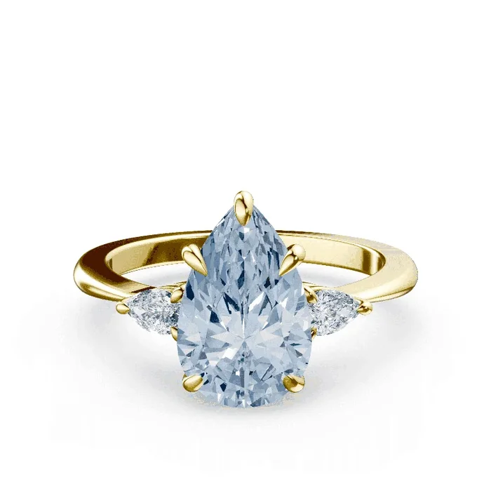 Pear Cut Three Stone Blue Diamond Ring