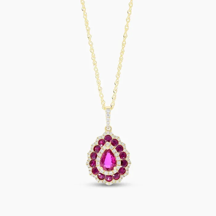 Pear Ruby and Diamond Necklace
