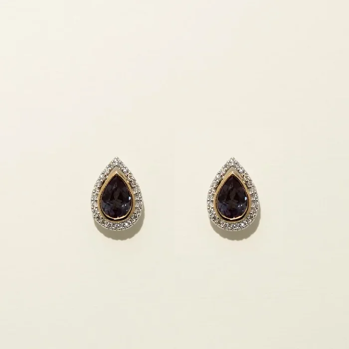 Pear Shape Created Alexandrite Stud Earrings in 14kt White and Yellow Gold (1/5ct tw)