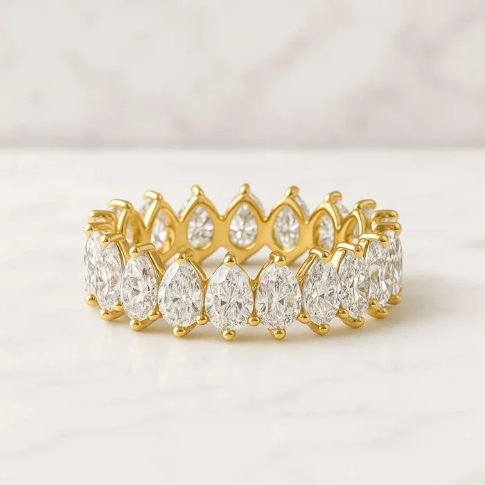 Pear Shape Moissanite Diamond Eternity Wedding Band