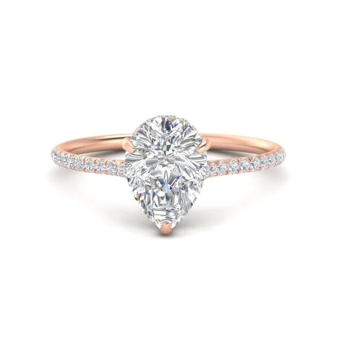 Pear Shaped Cathedral Hidden Halo Diamond Ring