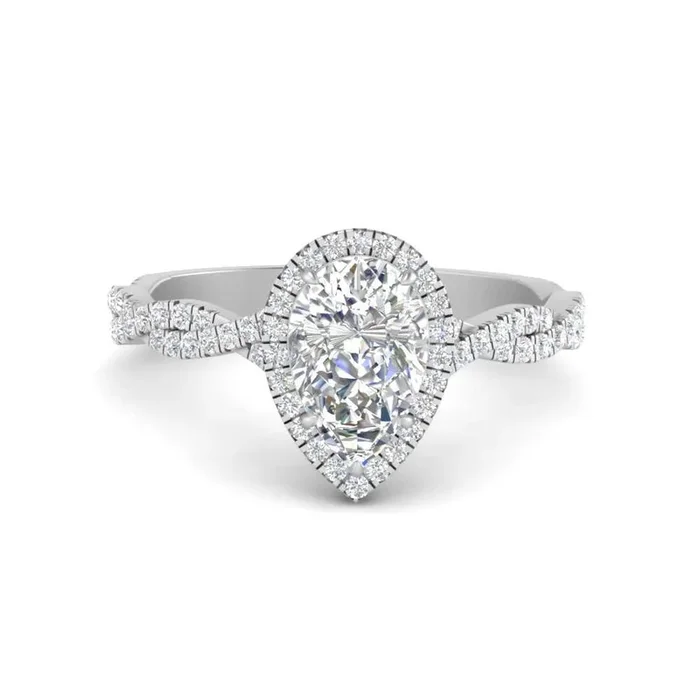 Pear Shaped Classic Vine Halo Engagement Ring