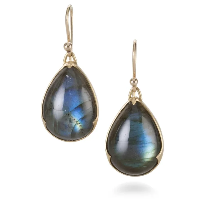 Pear Shaped Labradorite Earrings with Scallops