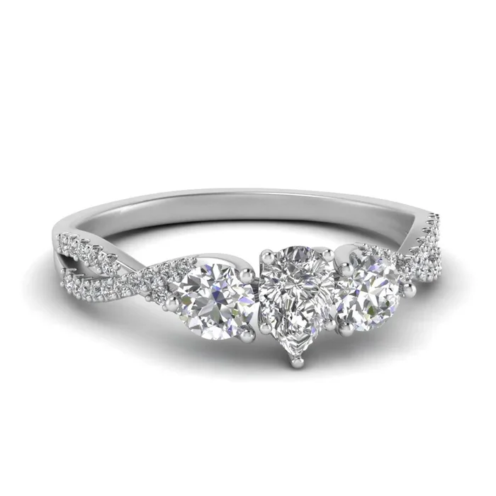 Pear Shaped Trellis Twisted 3 Stone Diamond Ring