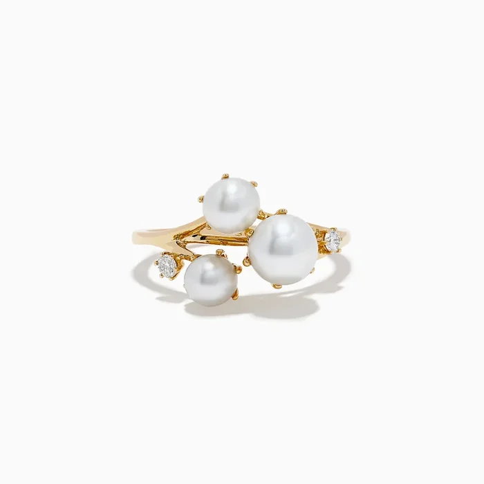 Pearl 14K Yellow Gold Diamond and Pearl Cluster Ring
