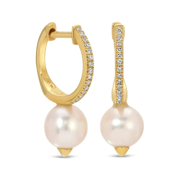 Pearl and Diamond Huggie Earrings