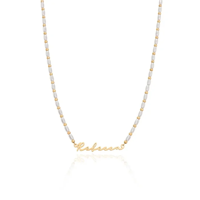 Pearl Chain Signature Name Necklace (Gold)