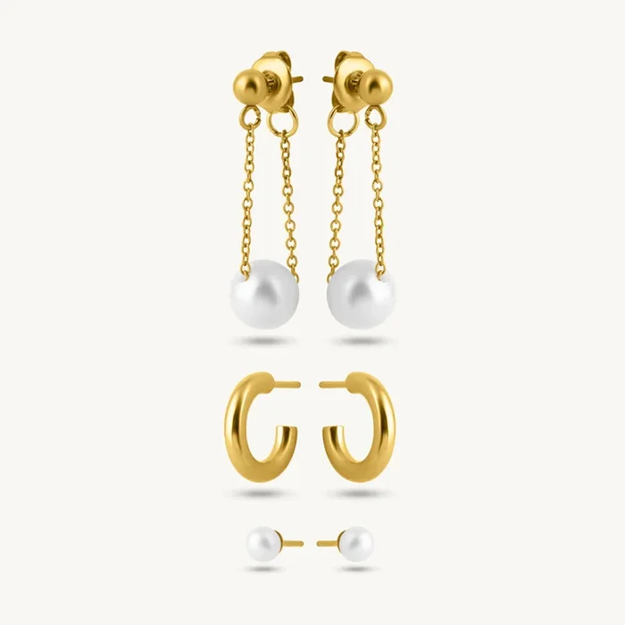 Pearl Drape Chain, Hoops & Stud Earring Set
