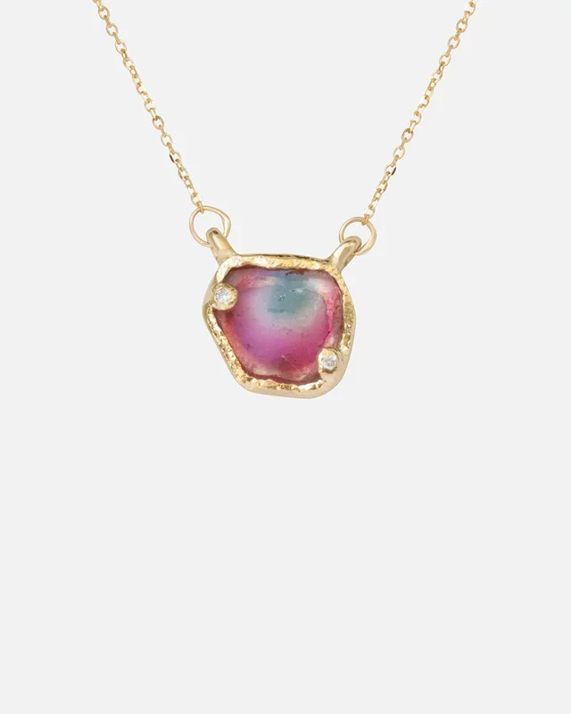 Pentagon Watermelon Tourmaline and Diamond / Pendant