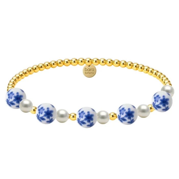 Peony | Gold Filled Beaded Bracelet with Porcelain