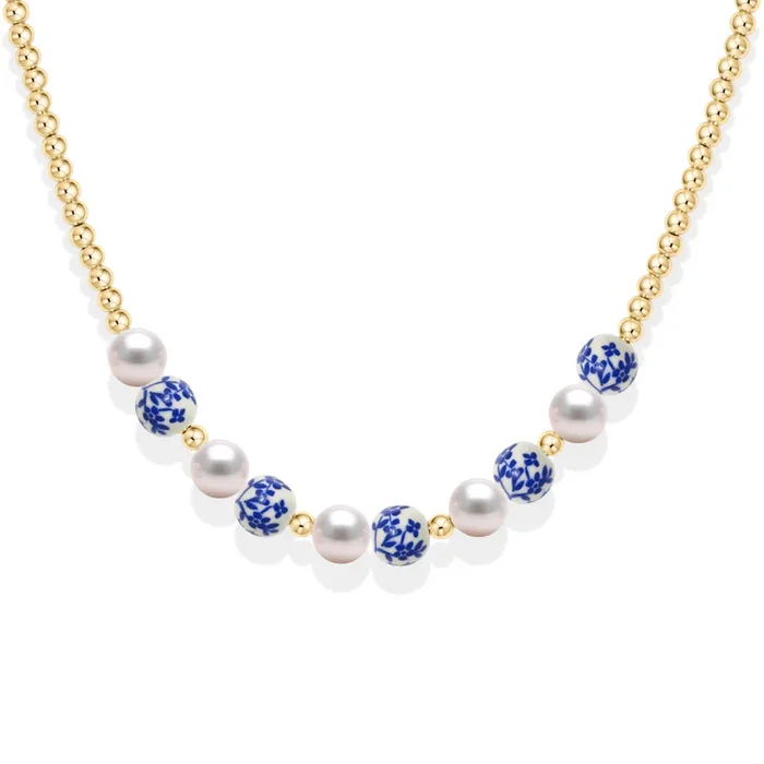 Peony | Gold Filled Beaded Necklace with Porcelain