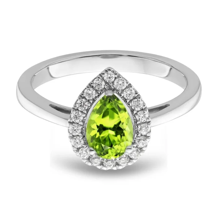 Peridot Diamond Halo Ring